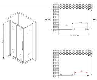 Душевой уголок ABBER Schwarzer Diamant AG30120MH-S50M 120x50см хром
